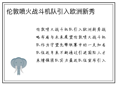 伦敦喷火战斗机队引入欧洲新秀